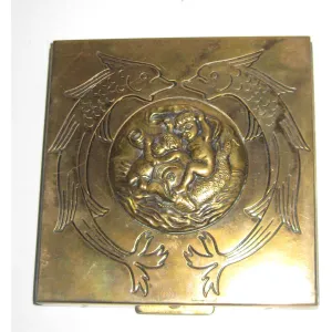 Art Nouveau Square Goldtone Cherub Compact