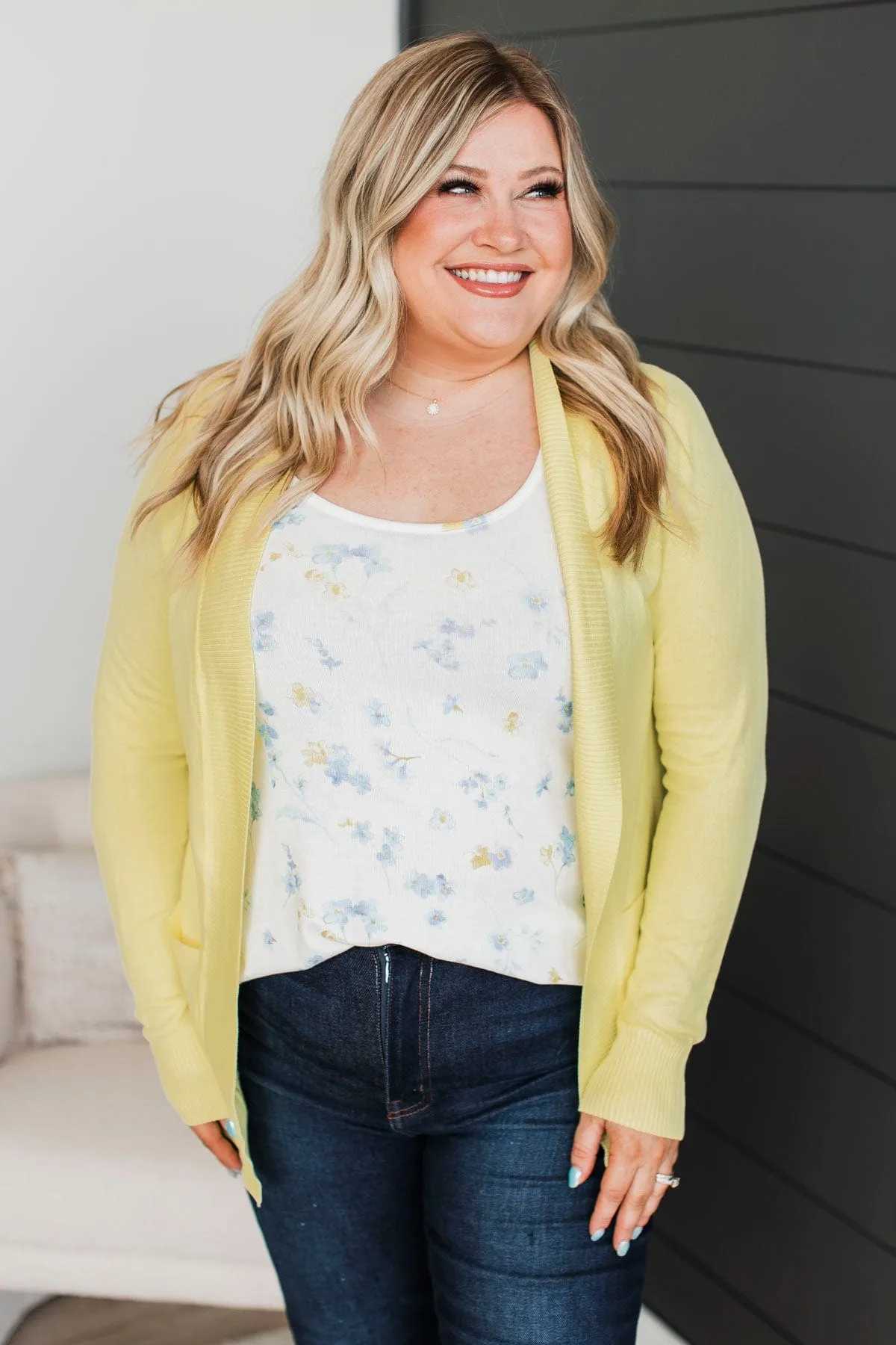 As Easy As Can Be Cardigan- Neon Yellow