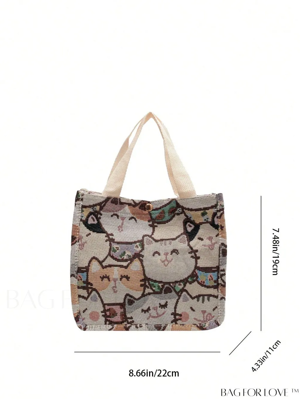BagForLove - Daily Use Small Square Bag with Double Handles - Cartoon Cat Pattern