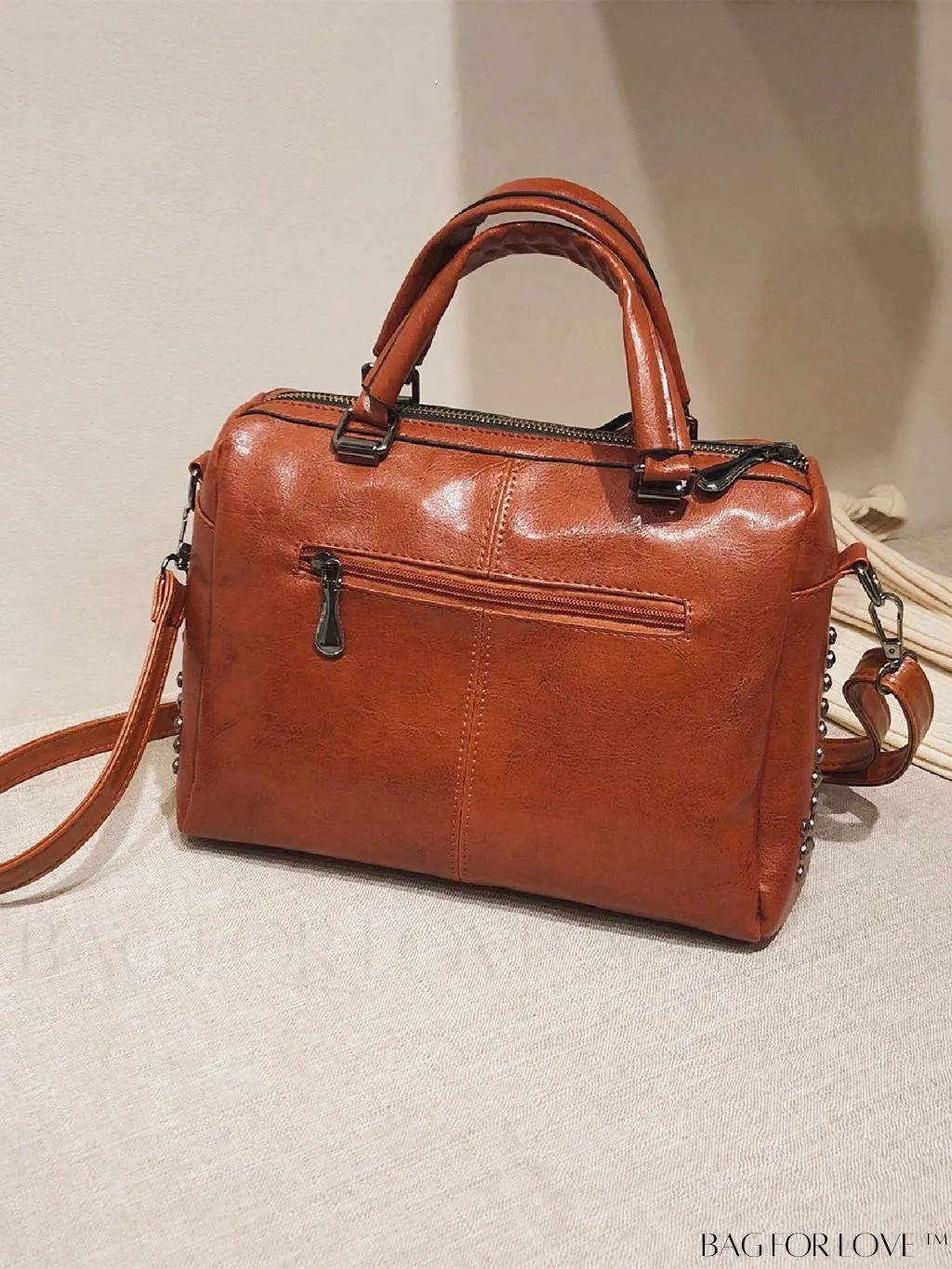 BagForLove - Stylish Brown Studded Square Bag with Double Handle - Ideal for Daily Use