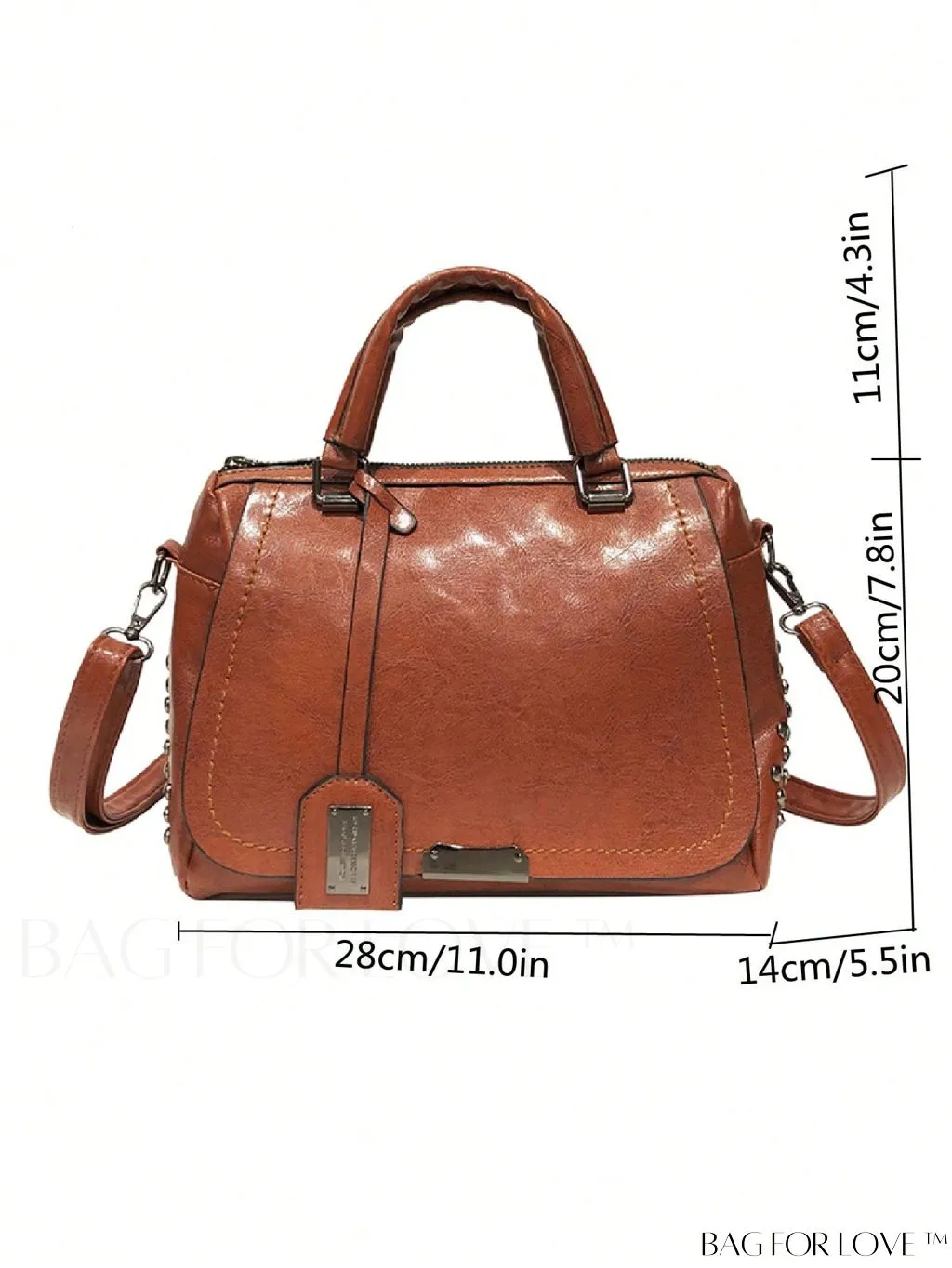 BagForLove - Stylish Brown Studded Square Bag with Double Handle - Ideal for Daily Use