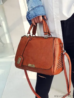 BagForLove - Stylish Brown Studded Square Bag with Double Handle - Ideal for Daily Use