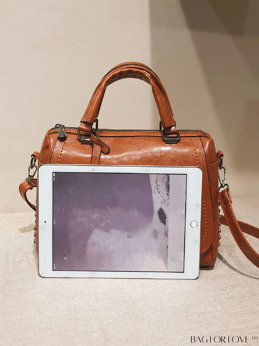 BagForLove - Stylish Brown Studded Square Bag with Double Handle - Ideal for Daily Use