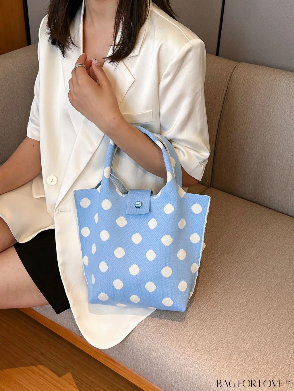 BagForLove - Stylish Polka Dot Crocheted Tote Bag Perfect for Daily Use & Vacation - Large Capacity