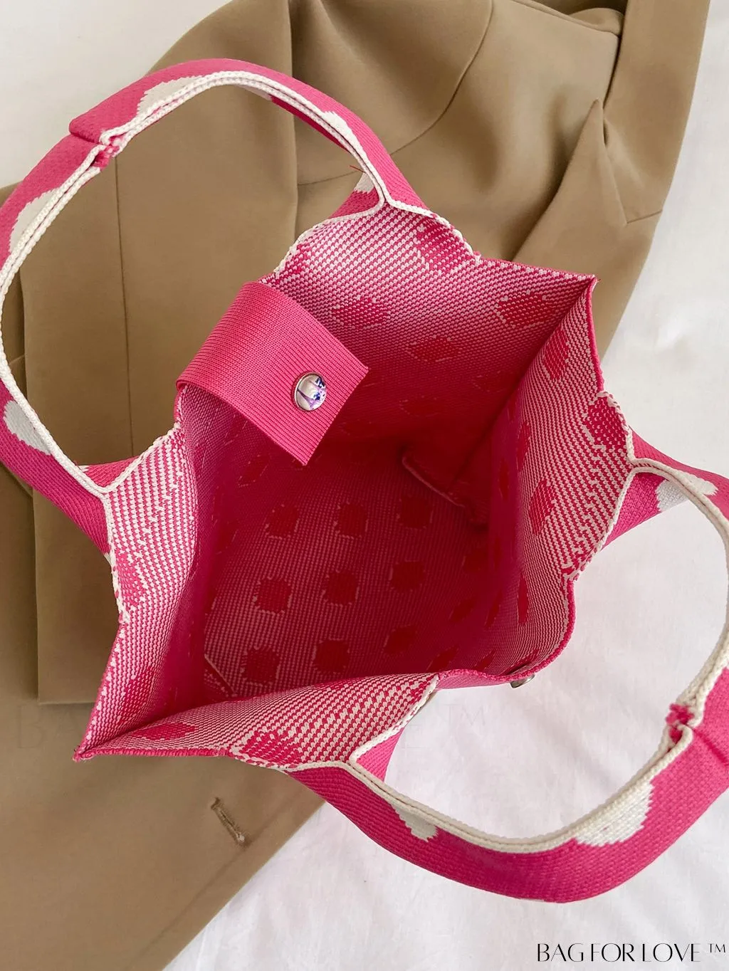 BagForLove - Stylish Polka Dot Crocheted Tote Bag Perfect for Daily Use & Vacation - Large Capacity