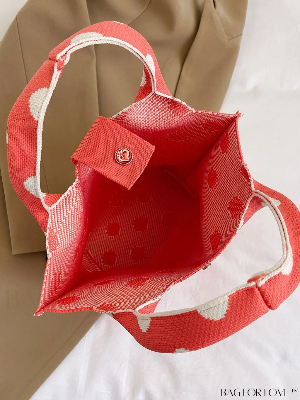 BagForLove - Stylish Polka Dot Crocheted Tote Bag Perfect for Daily Use & Vacation - Large Capacity