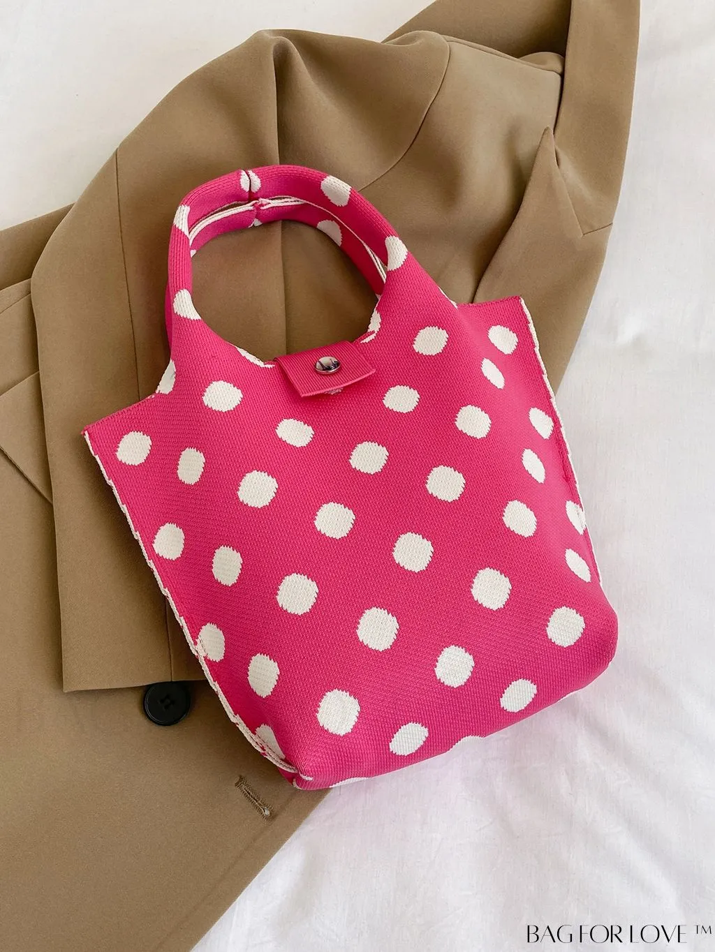 BagForLove - Stylish Polka Dot Crocheted Tote Bag Perfect for Daily Use & Vacation - Large Capacity