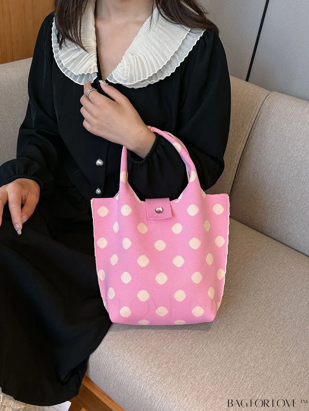 BagForLove - Stylish Polka Dot Crocheted Tote Bag Perfect for Daily Use & Vacation - Large Capacity