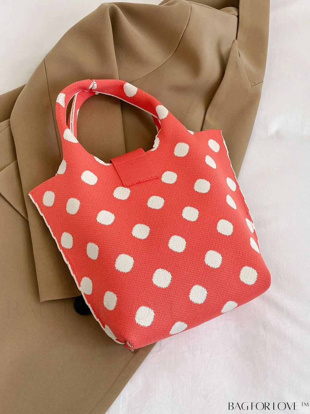 BagForLove - Stylish Polka Dot Crocheted Tote Bag Perfect for Daily Use & Vacation - Large Capacity