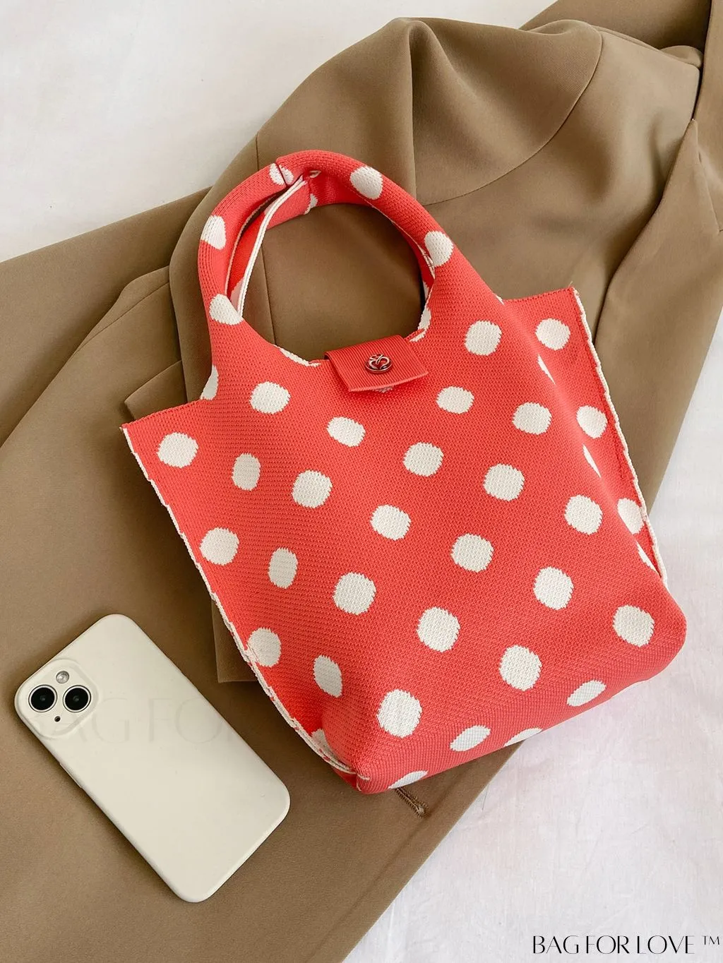 BagForLove - Stylish Polka Dot Crocheted Tote Bag Perfect for Daily Use & Vacation - Large Capacity