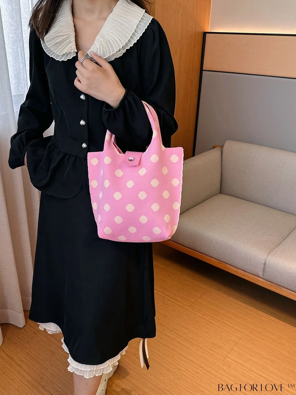 BagForLove - Stylish Polka Dot Crocheted Tote Bag Perfect for Daily Use & Vacation - Large Capacity