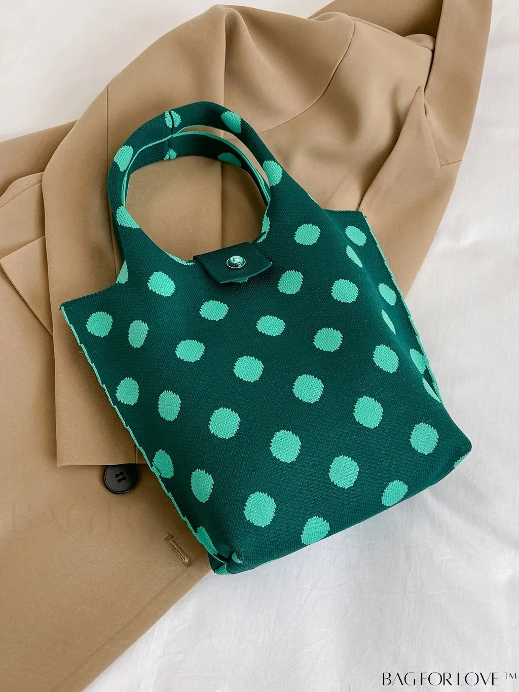BagForLove - Stylish Polka Dot Crocheted Tote Bag Perfect for Daily Use & Vacation - Large Capacity