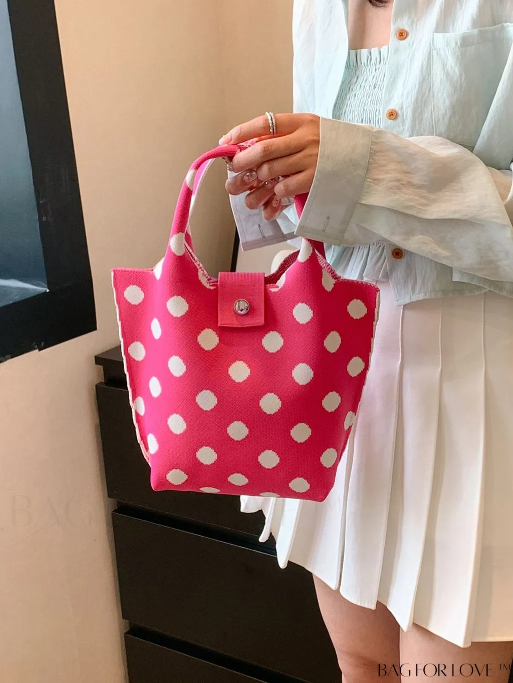 BagForLove - Stylish Polka Dot Crocheted Tote Bag Perfect for Daily Use & Vacation - Large Capacity