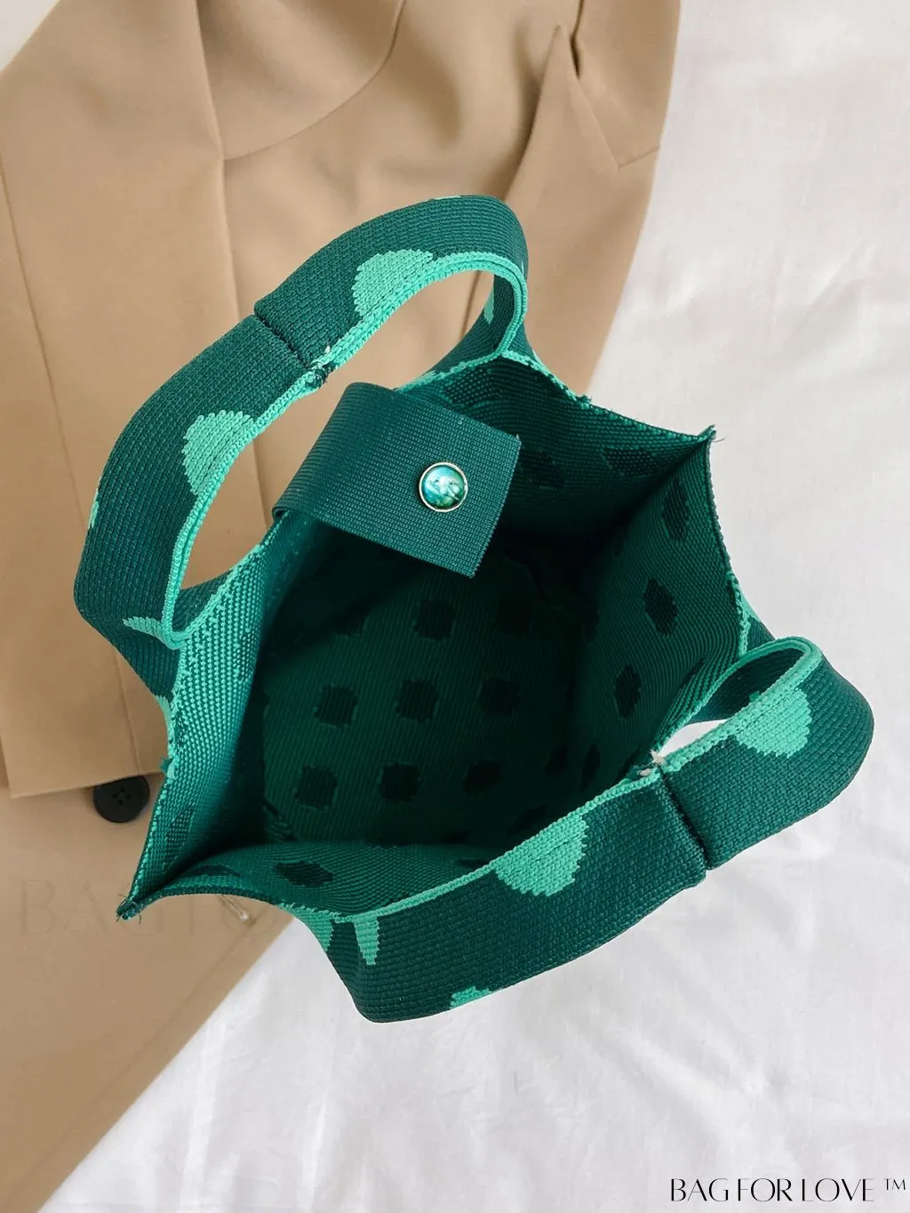 BagForLove - Stylish Polka Dot Crocheted Tote Bag Perfect for Daily Use & Vacation - Large Capacity
