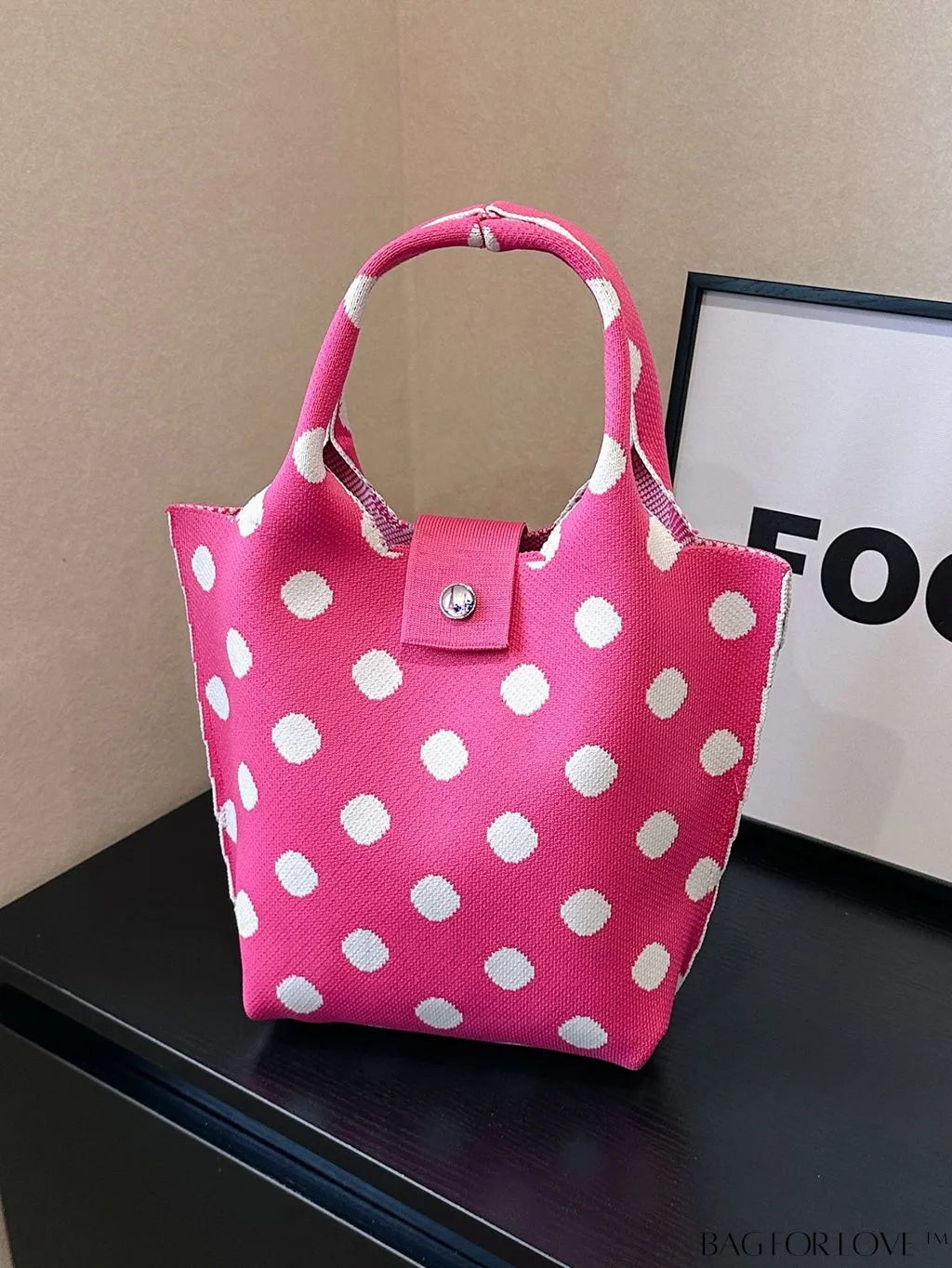 BagForLove - Stylish Polka Dot Crocheted Tote Bag Perfect for Daily Use & Vacation - Large Capacity