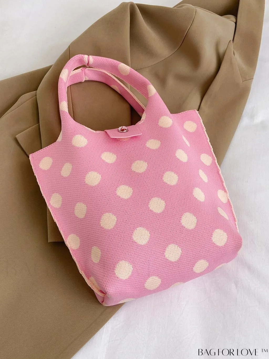 BagForLove - Stylish Polka Dot Crocheted Tote Bag Perfect for Daily Use & Vacation - Large Capacity