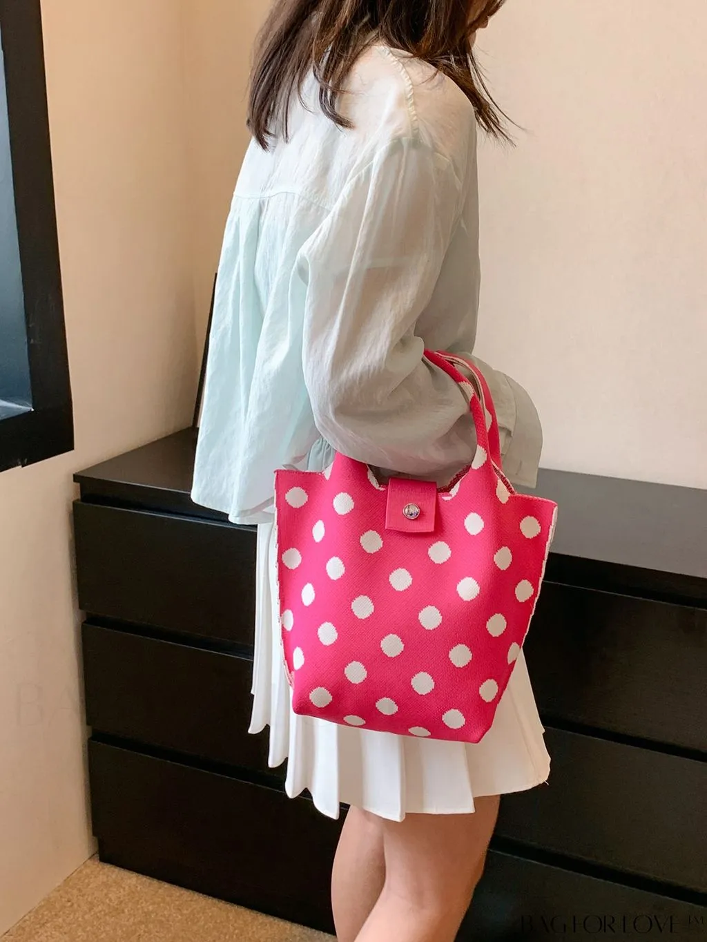 BagForLove - Stylish Polka Dot Crocheted Tote Bag Perfect for Daily Use & Vacation - Large Capacity
