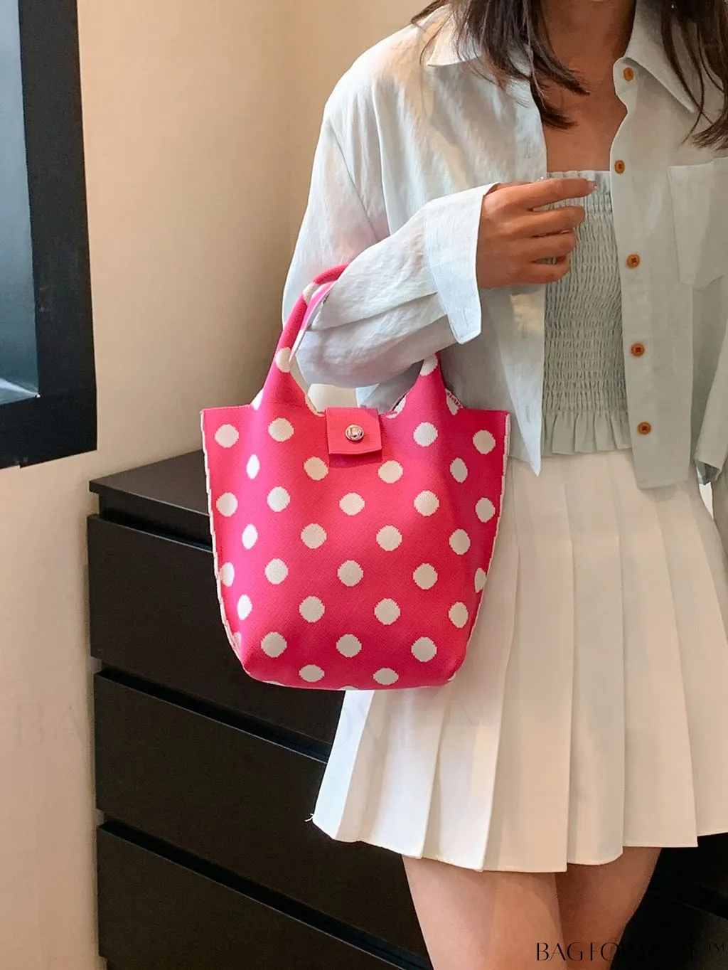 BagForLove - Stylish Polka Dot Crocheted Tote Bag Perfect for Daily Use & Vacation - Large Capacity