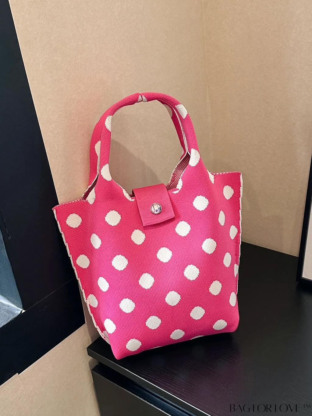 BagForLove - Stylish Polka Dot Crocheted Tote Bag Perfect for Daily Use & Vacation - Large Capacity
