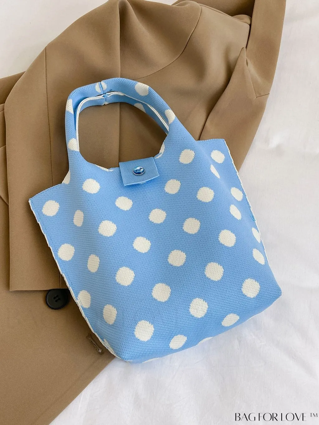 BagForLove - Stylish Polka Dot Crocheted Tote Bag Perfect for Daily Use & Vacation - Large Capacity