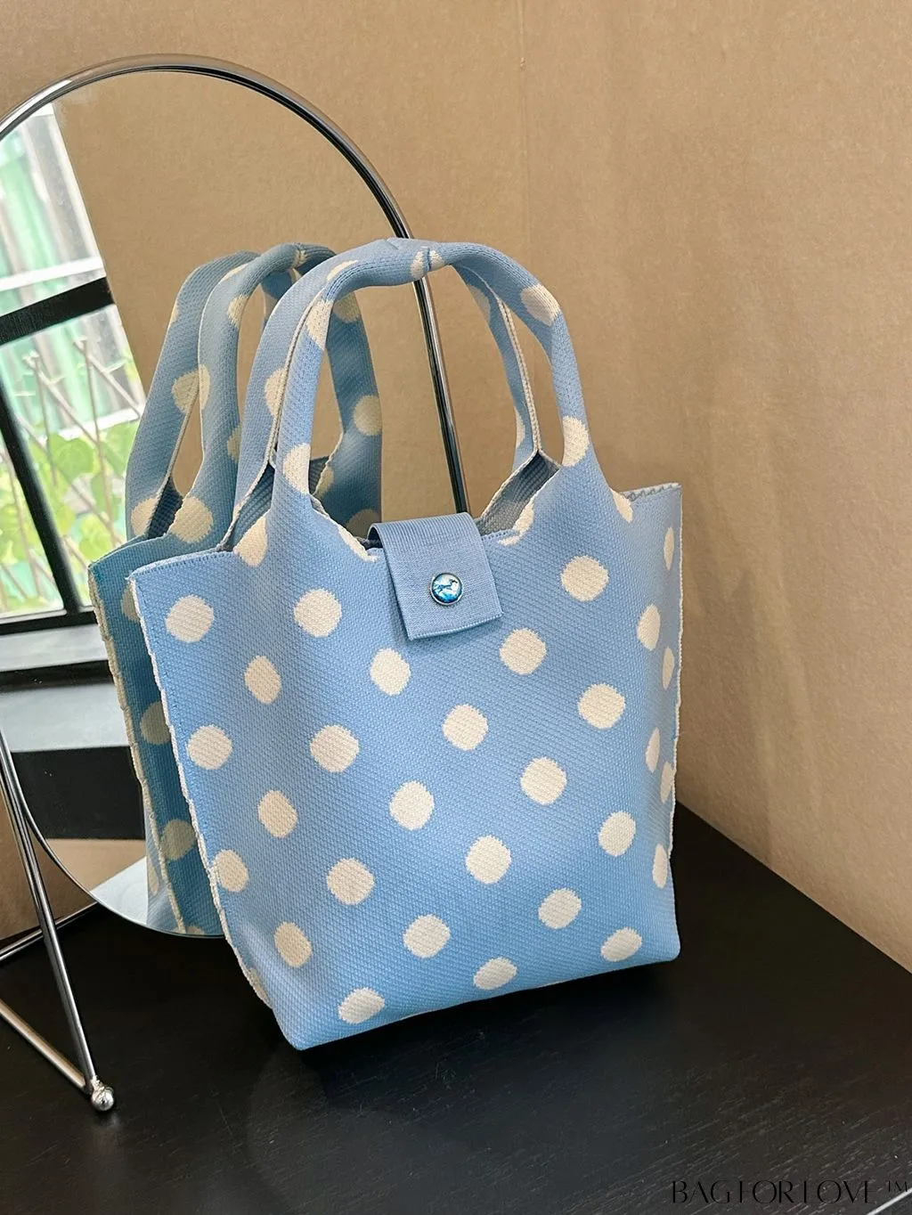 BagForLove - Stylish Polka Dot Crocheted Tote Bag Perfect for Daily Use & Vacation - Large Capacity