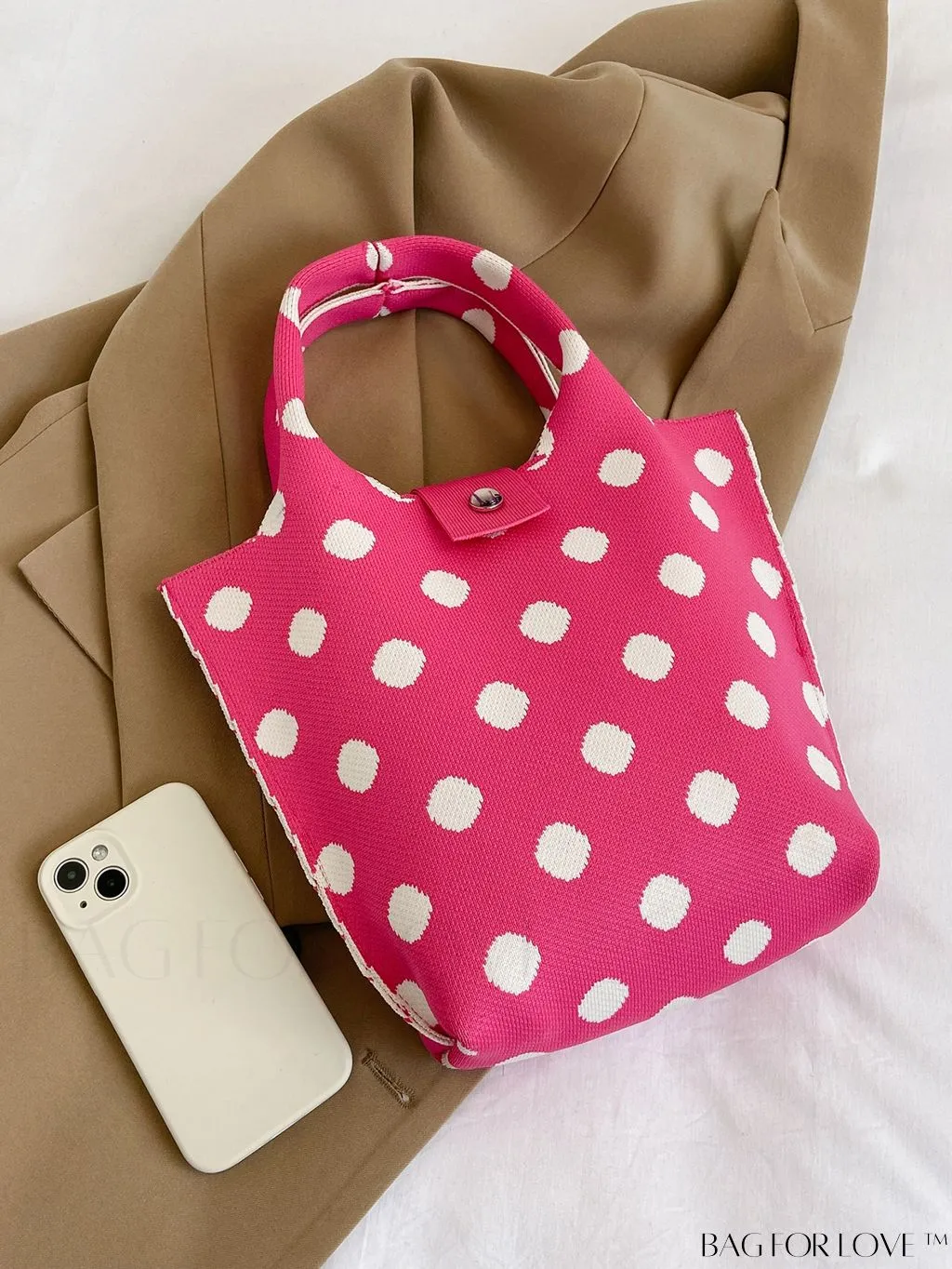 BagForLove - Stylish Polka Dot Crocheted Tote Bag Perfect for Daily Use & Vacation - Large Capacity