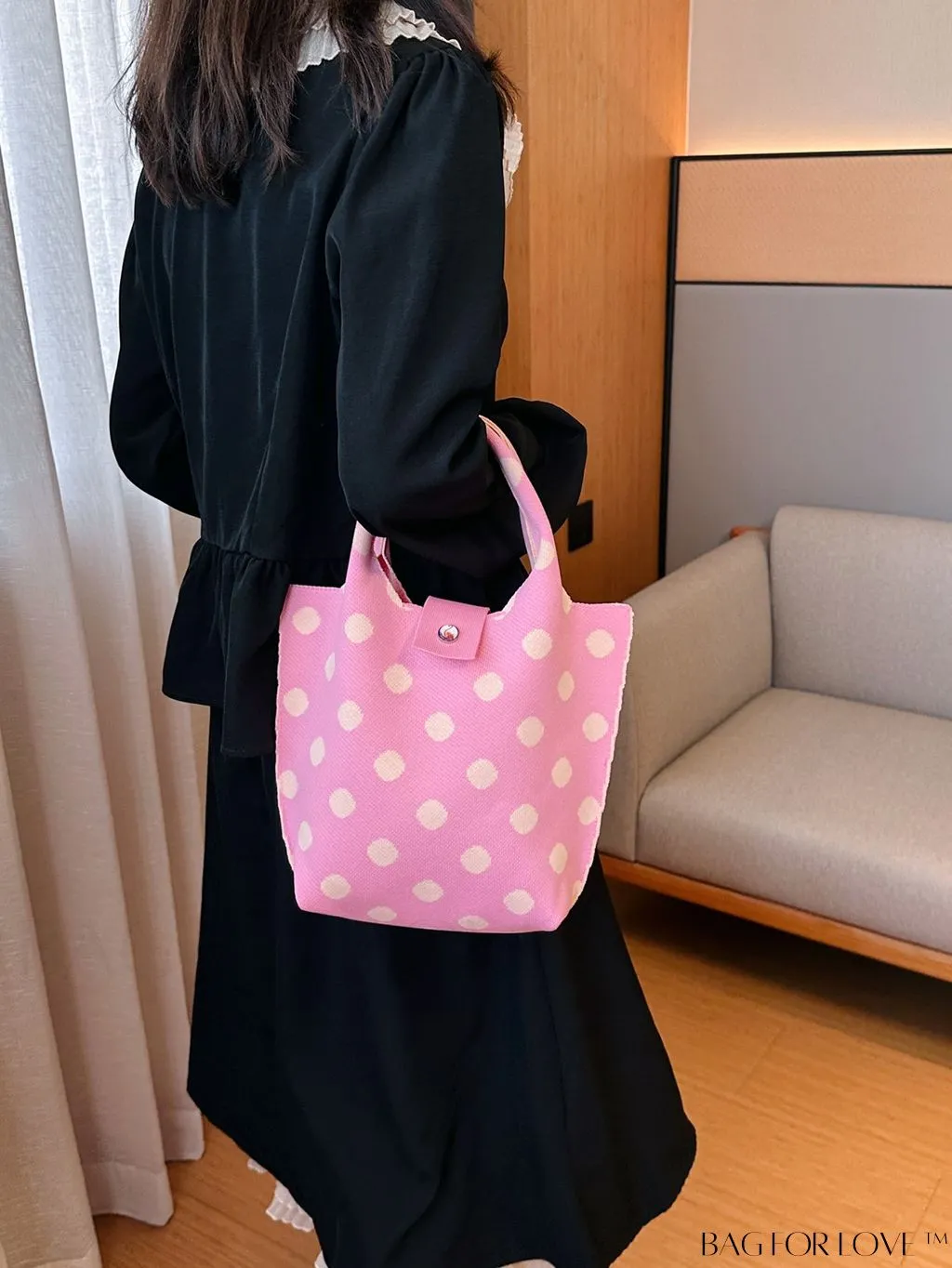 BagForLove - Stylish Polka Dot Crocheted Tote Bag Perfect for Daily Use & Vacation - Large Capacity