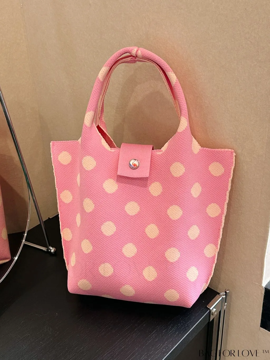 BagForLove - Stylish Polka Dot Crocheted Tote Bag Perfect for Daily Use & Vacation - Large Capacity