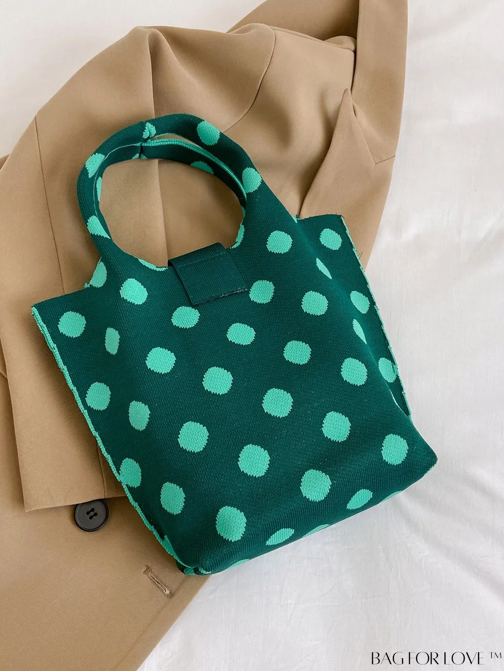 BagForLove - Stylish Polka Dot Crocheted Tote Bag Perfect for Daily Use & Vacation - Large Capacity