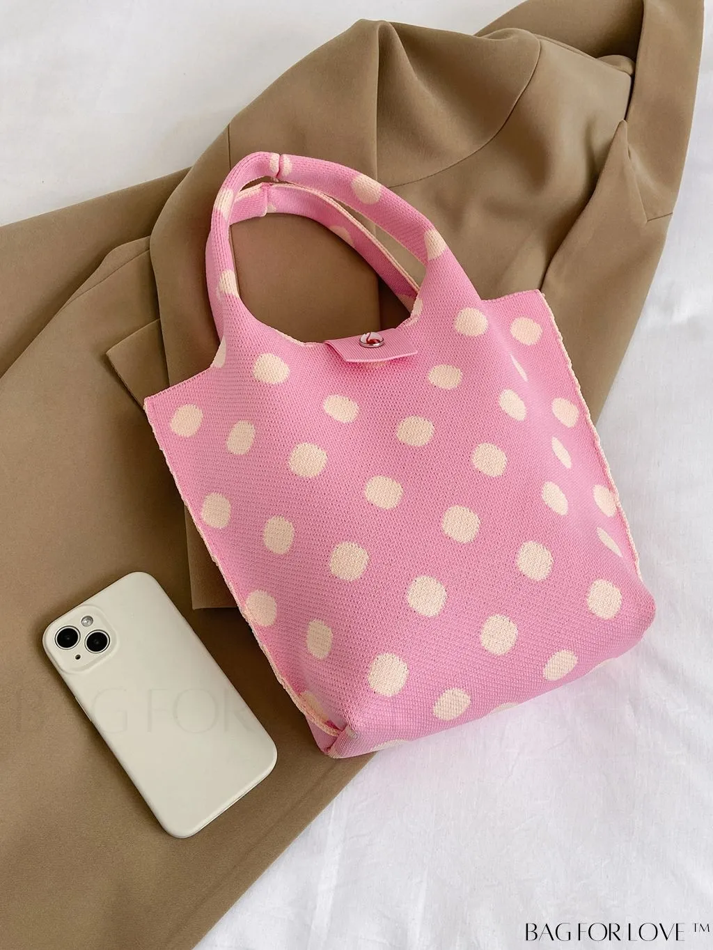 BagForLove - Stylish Polka Dot Crocheted Tote Bag Perfect for Daily Use & Vacation - Large Capacity