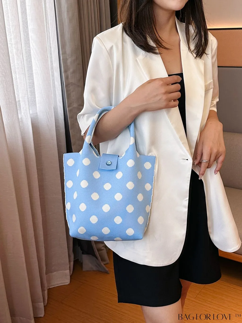 BagForLove - Stylish Polka Dot Crocheted Tote Bag Perfect for Daily Use & Vacation - Large Capacity