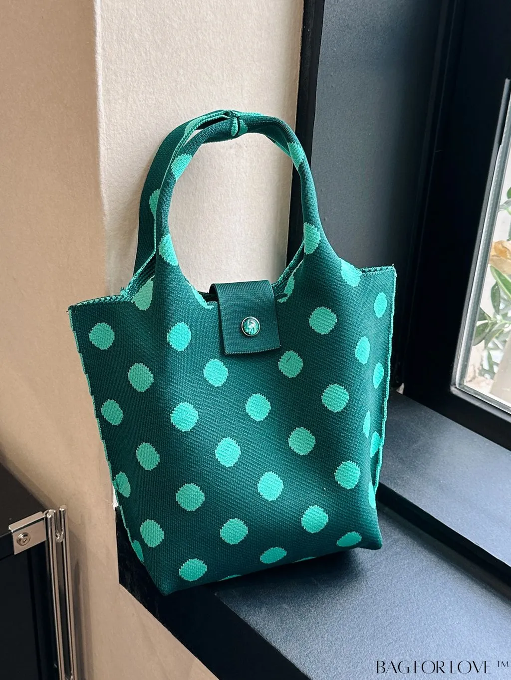 BagForLove - Stylish Polka Dot Crocheted Tote Bag Perfect for Daily Use & Vacation - Large Capacity