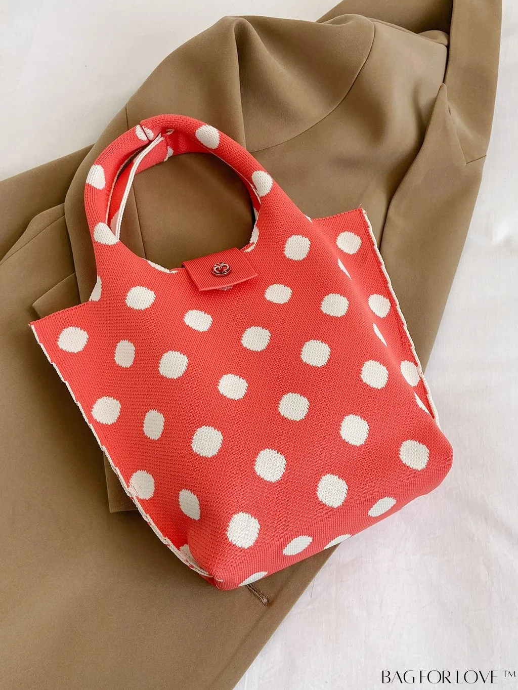 BagForLove - Stylish Polka Dot Crocheted Tote Bag Perfect for Daily Use & Vacation - Large Capacity