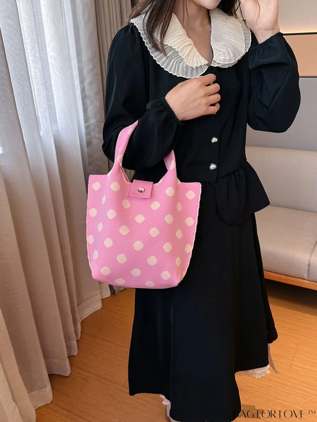 BagForLove - Stylish Polka Dot Crocheted Tote Bag Perfect for Daily Use & Vacation - Large Capacity