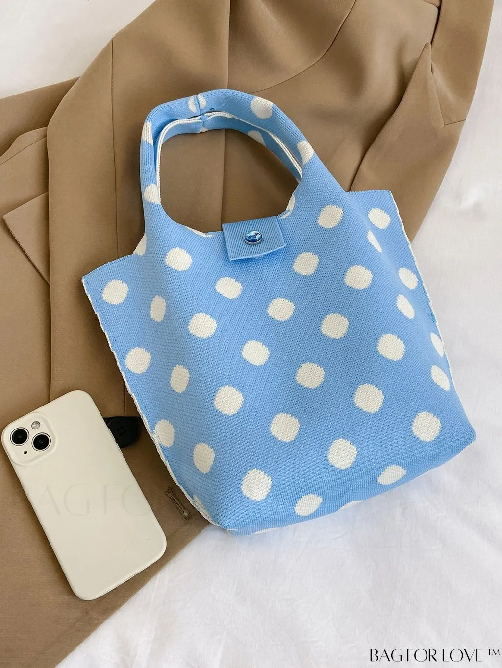 BagForLove - Stylish Polka Dot Crocheted Tote Bag Perfect for Daily Use & Vacation - Large Capacity