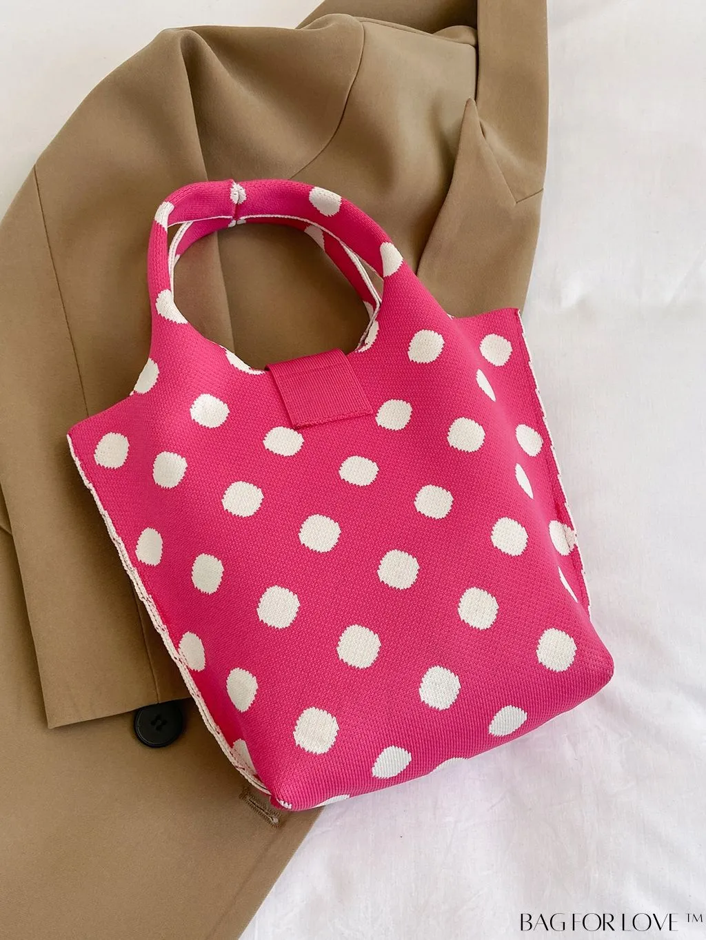 BagForLove - Stylish Polka Dot Crocheted Tote Bag Perfect for Daily Use & Vacation - Large Capacity