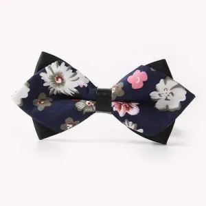Banquet Small Flowers Sharp-Angled Double-Deck Bow Tie - Cadetblue