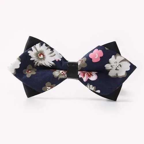 Banquet Small Flowers Sharp-Angled Double-Deck Bow Tie - Cadetblue