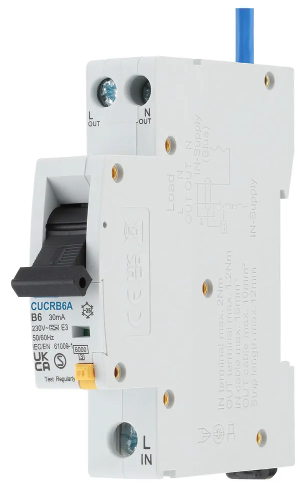 BG CUCRB6A 6A SP 1 Module B Curve 6kA 30mA Type A Compact RCBO