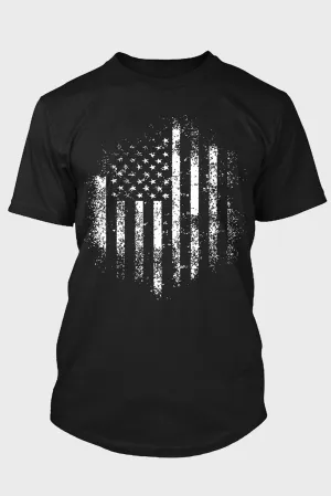 Black American Flag Pattern Print Round Neck Men's T Shirt