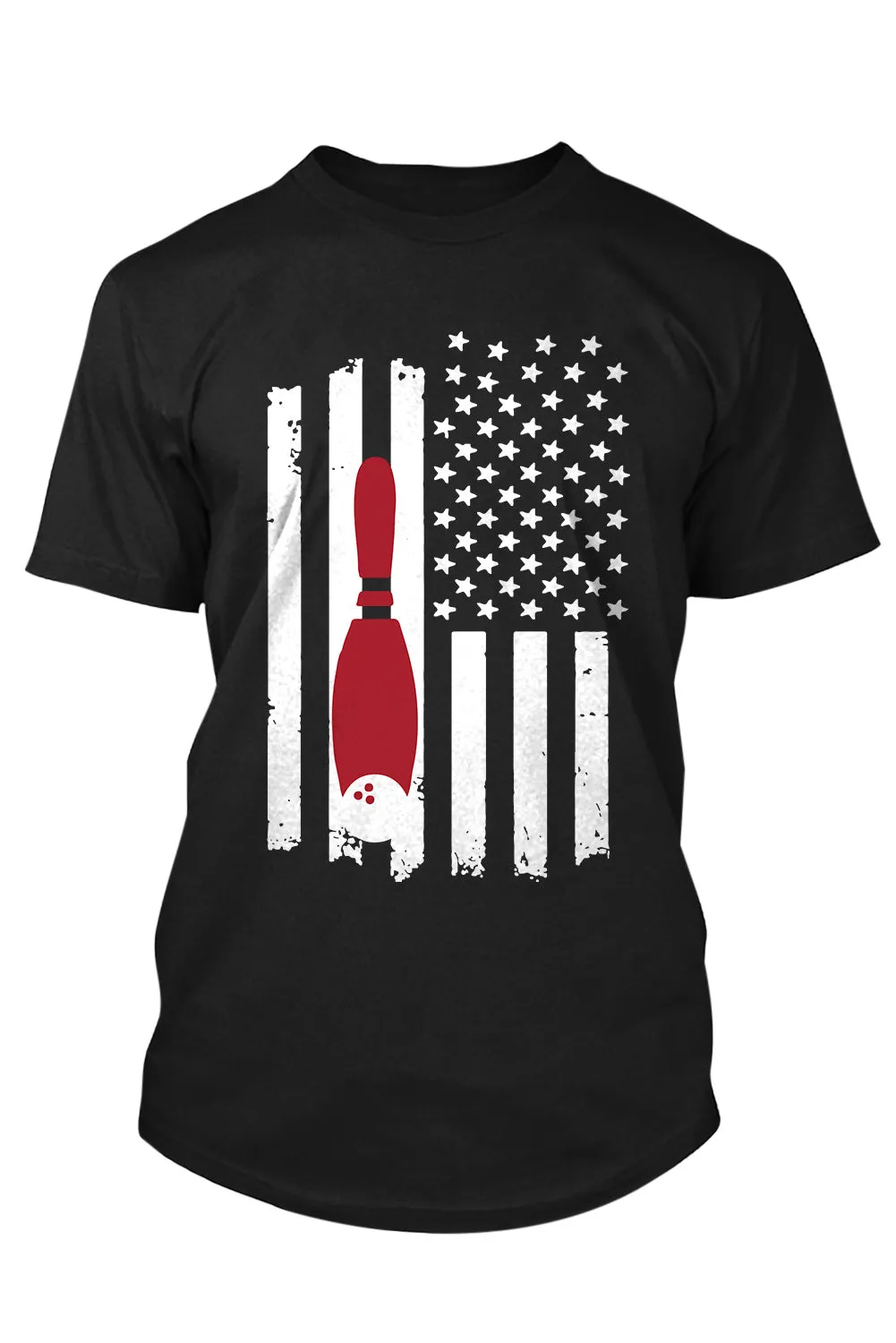 Black Bowling American Flag Patriotic Mens Graphic Tee