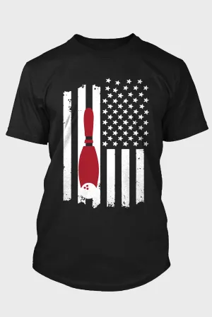 Black Bowling American Flag Patriotic Mens Graphic Tee