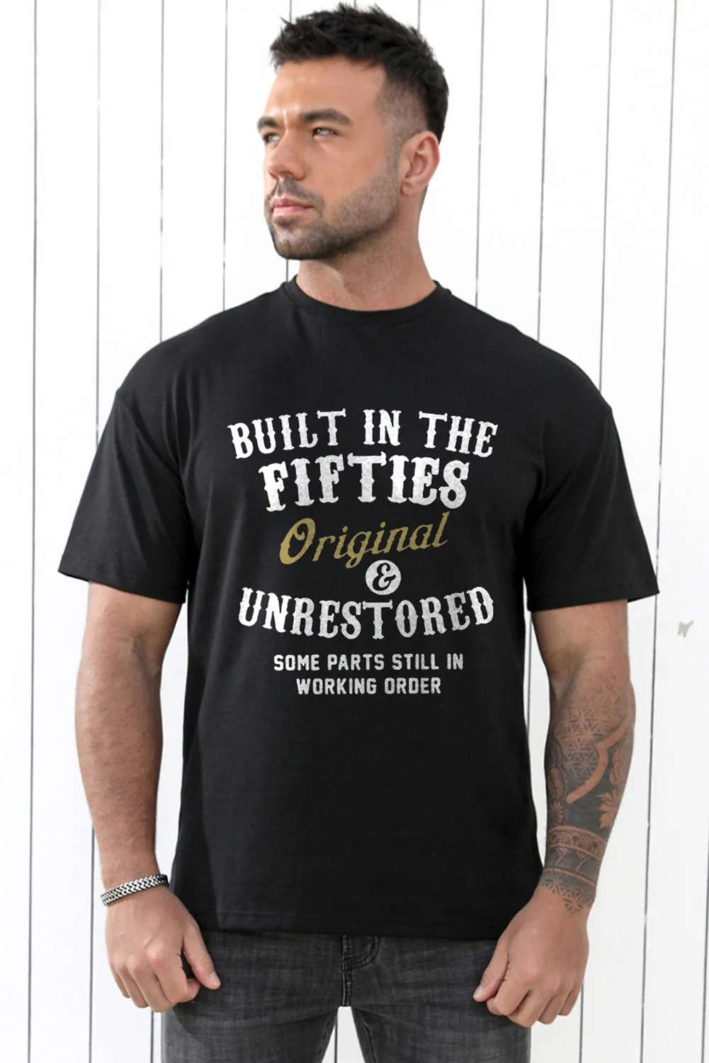 Black Built In The Fifties Humor Graphic Tee for Men