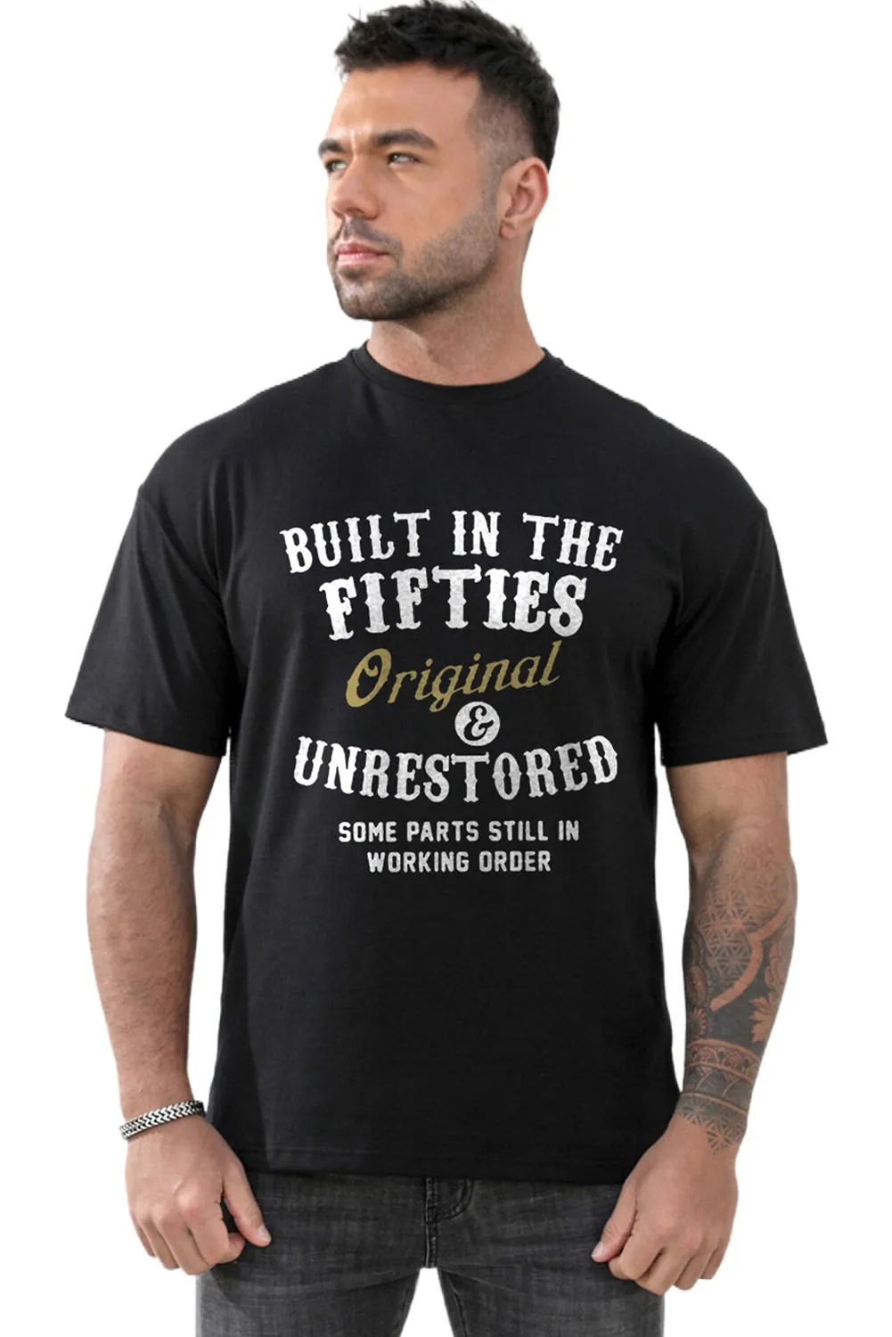 Black Built In The Fifties Humor Graphic Tee for Men