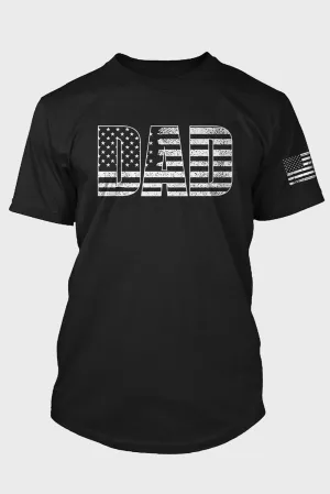 Black DAD American Flag Graphic Print Short Sleeve Men's T Shirt