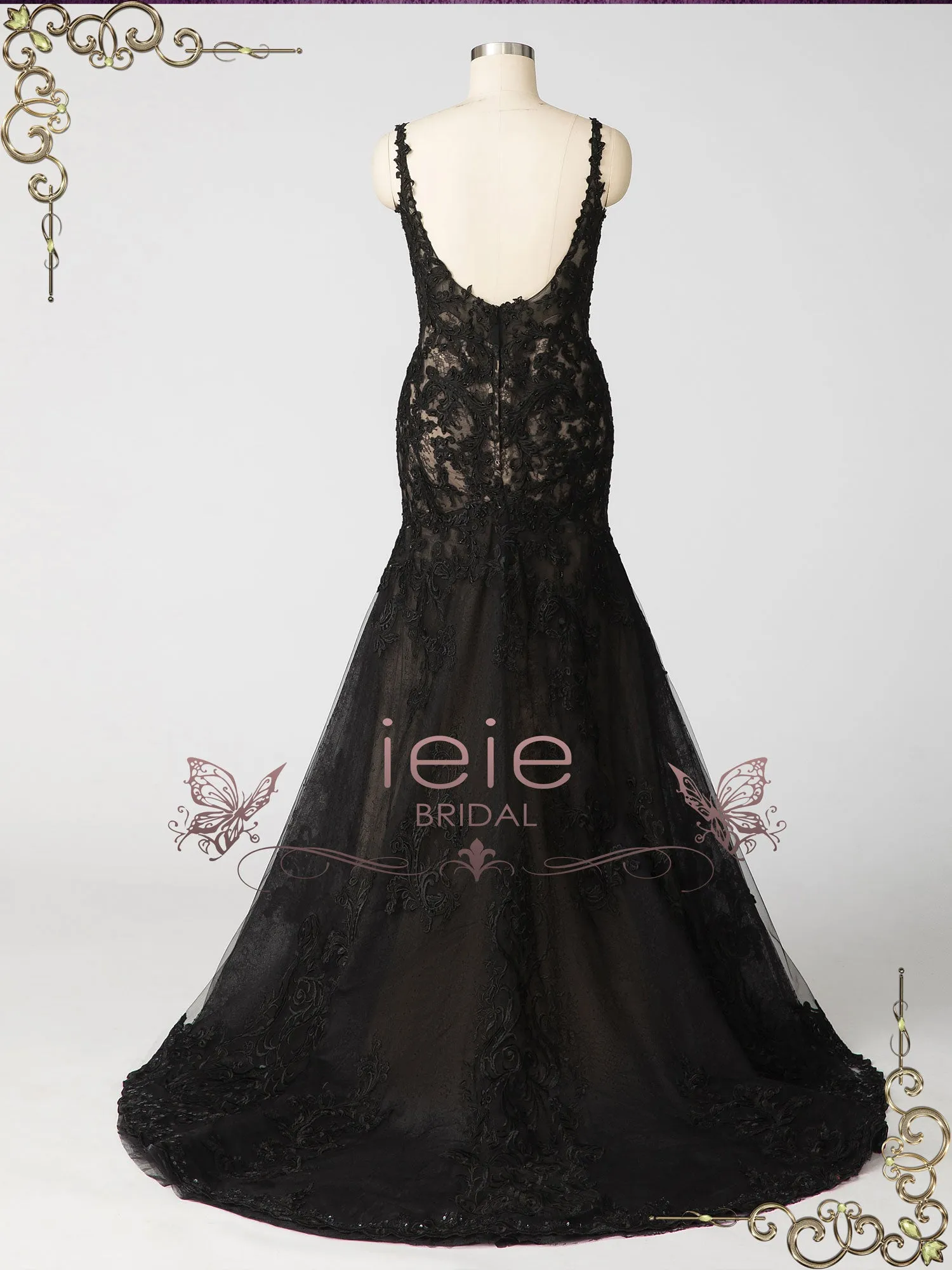 Black Fit and Flare Lace Wedding Dress NOIR