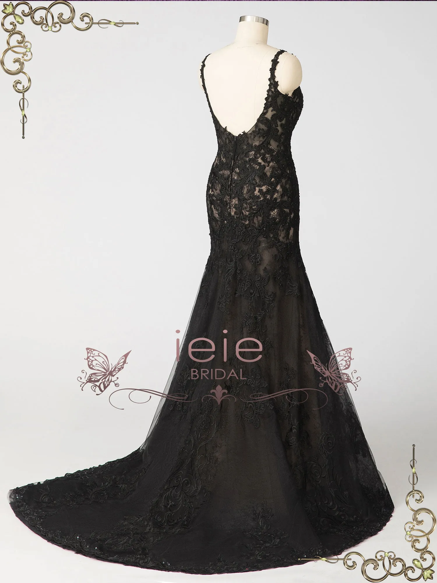 Black Fit and Flare Lace Wedding Dress NOIR