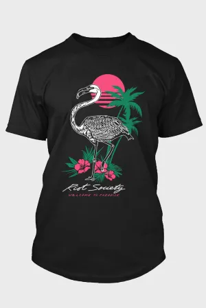 Black Flamingo Flower Plant Letter Print Men's Graphic T Shirt