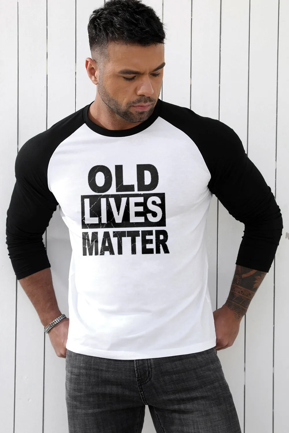 Black OLD LIVES MATTER Color Block Long Sleeve Top