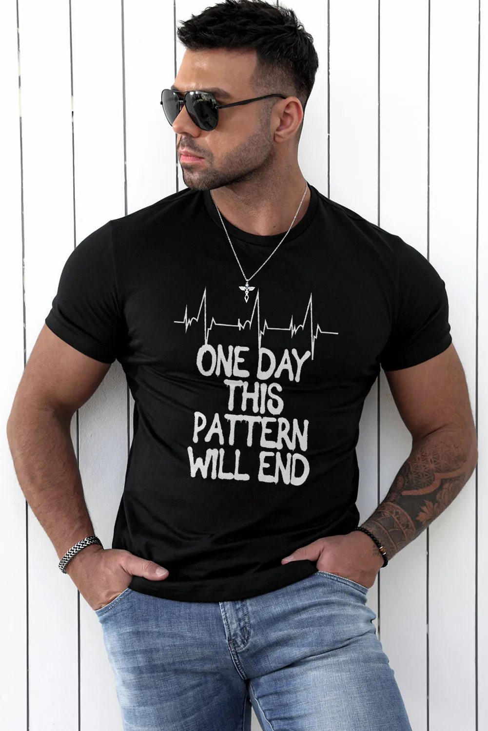 Black ONE DAY THIS PATTERN WILL END Men's Graphic Tee